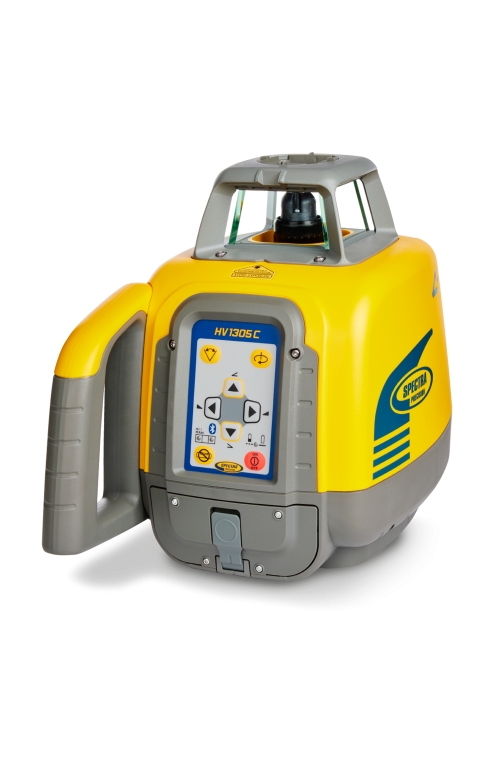 HV1305C lazerinis nivelyras – komplektas su HL760 imtuvu, C70 laikikliu, RC1402 pulteliu, vertikaliu adapteriu, NiMH baterijomis, krovikliu, kasimo/pylimo matuokle, plokščios galvutės trikoju ir dideliu transportavimo lagaminu